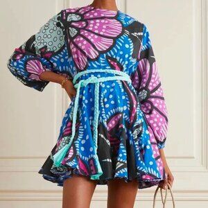 NEW RHOD ELLA FLOWY MINI DRESS IN PURPLE PSYCHEDELIC FLOWER PRINT SIZE M